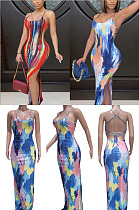 Tie dyed sling split open back bandage long skirt XBE8004