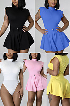 Padded shoulder sleeve ruffled Romper Skirt Set ME7493