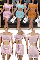 Off shoulder wrinkled solid two piece set  SSM70003 