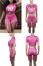 Letter print tassel solid two piece set SSM70009
