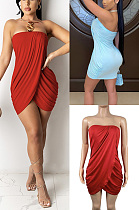  Irregular Strapless solid dress SSM70001