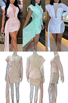 Half high neck mesh bead tight Hip Wrap evening dress ME3218