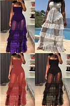 Ruffle lace suspender large swing sleeveless dress  ALS7577L