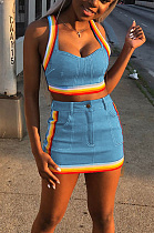 Color webbing denim bag hip casual two-piece set  ALS7592L