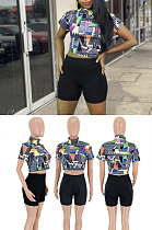 Multicolor printed short sleeve two piece set FA7007