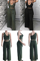 Two piece set of deep V suspender wide leg pants BLX5203