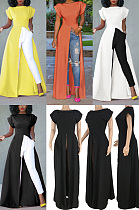 Round neck short sleeve high split zipper dress GL6121