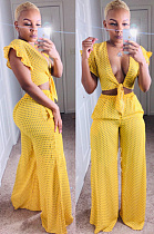 Polka Dot Ruffle tie wide leg pants with two-piece set BS1076