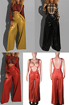 PU leather suspenders with belt and flared pants BS1131