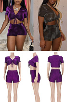 Elastic bright silk pleated V-neck two-piece set GL6569