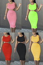 Open waist wrap chest fake two-piece dress BS1268