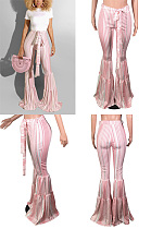 Striped printed lace up zipper layered flared pants BS1125
