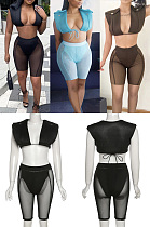 Sleeveless loose vest mesh perspective shorts two-piece set SX04940-2