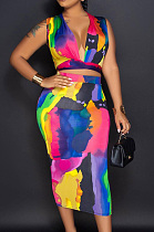 Rainbow Dress cross top strap two piece set BLK20201