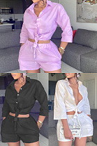 Solid button Double Pocket Shirt Set BBN178