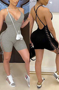 Open back strap one-piece five point casual pants YYZ654