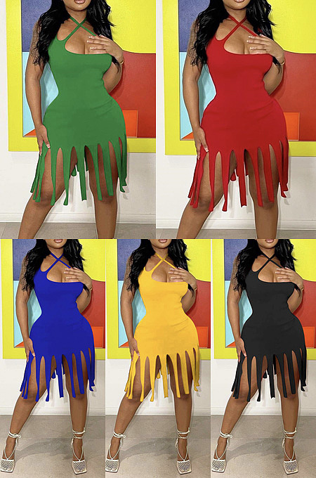 Irregular neck solid dress LM88851