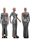 One shoulder irregular split dress YX9187