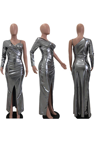 One shoulder irregular split dress YX9187