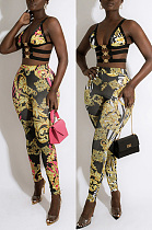 Suspender chest wrapping decorative buckle printed two-piece set CCY9844