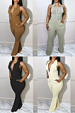 Open back hanging neck Lapel wool one-piece pants MF6689