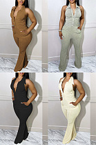 Open back hanging neck Lapel wool one-piece pants MF6689