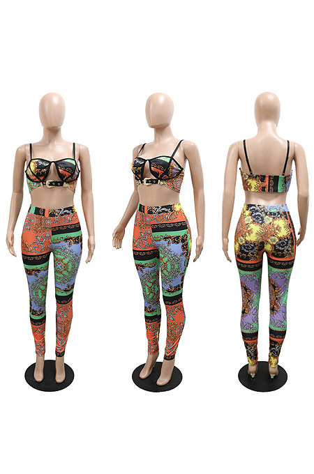 Suspender chest wrapping and corns printing two-piece set CCY9686