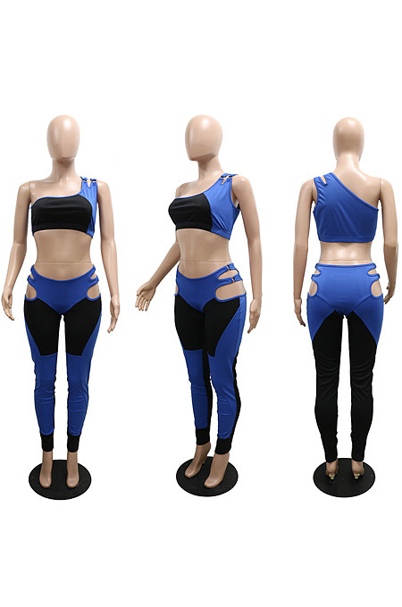 WHOLESALE| Color matching two-piece set of bra top and tight pants XQY9688