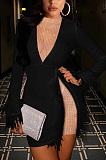 Feather mesh hot drill stitched middle waist dress TZ1168