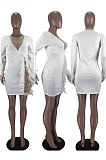 Feather mesh hot drill stitched middle waist dress TZ1168