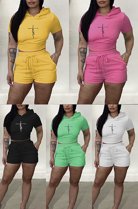 Drawstring hollowed out back hood two-piece set XMY122