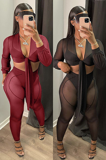 WHOLESALE| Mesh perspective leisure suit two piece set NYF8079