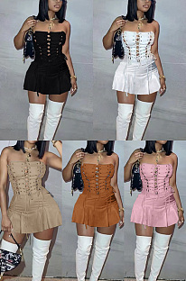 Sleeveless dress with open back and hollowed out corns NYF8105