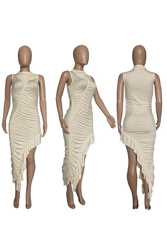 High neck fungus side wrap hip dress WXY5112