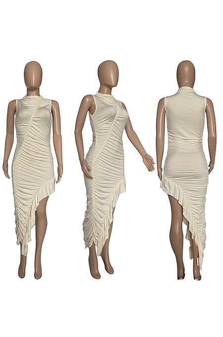 High neck fungus side wrap hip dress WXY5112