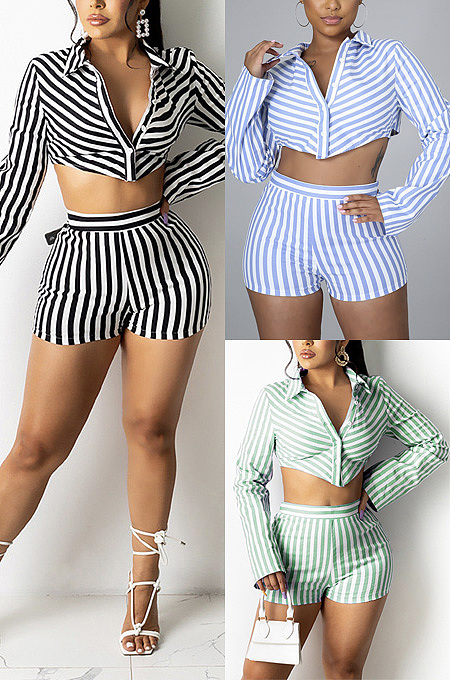 Long sleeved shorts casual shirt two piece set DR8109