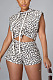 Leopard hooded shoulder padded vest shorts two piece set RMH8919