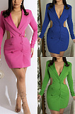 V-neck leaky waist casual double breasted dress PU6105