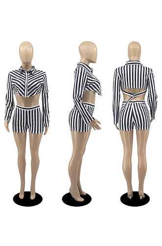 Long sleeved shorts casual shirt two piece set DR8109