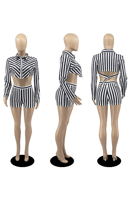 Long sleeved shorts casual shirt two piece set DR8109