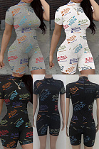 Half high neck lettered printed athletic BODYSUIT HT6063