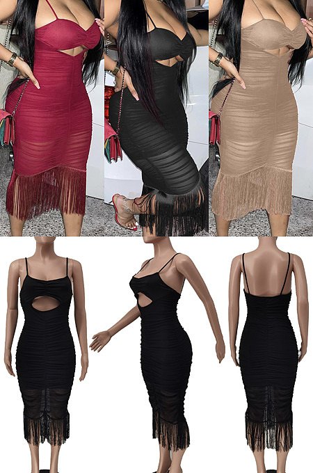Mesh spliced suspender wrap chest hollow flow beard dress NRS8084