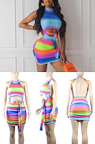 Sleeveless buttock print multicolor dress MDO9059