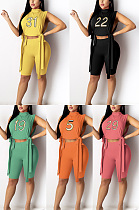 Round neck sleeveless embroidered split two piece set DR88157