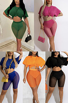 Navel exposed short T-shirt Mesh Shorts two-piece set DR88163