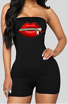 Zipper character lip Strapless Jumpsuit MOM5038