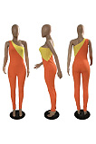 Diagonal neck zipper two color one-piece pants SQ90150
