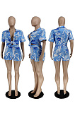 Printed short sleeved shirt bandage beach pants casual suit LBA89007