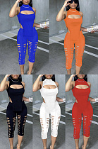 Solid sleeveless hollowed out two piece set MLD5053