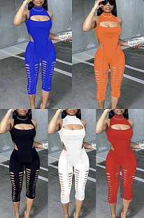 Solid sleeveless hollowed out two piece set MLD5053